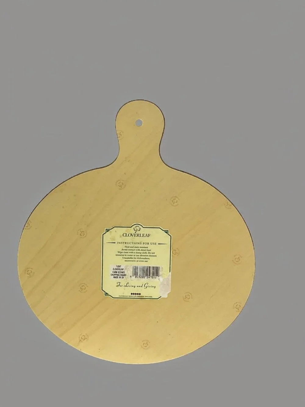 Cloverleaf Farm Scenes Round Chopping Board With Handle - Rooster & Hen Design